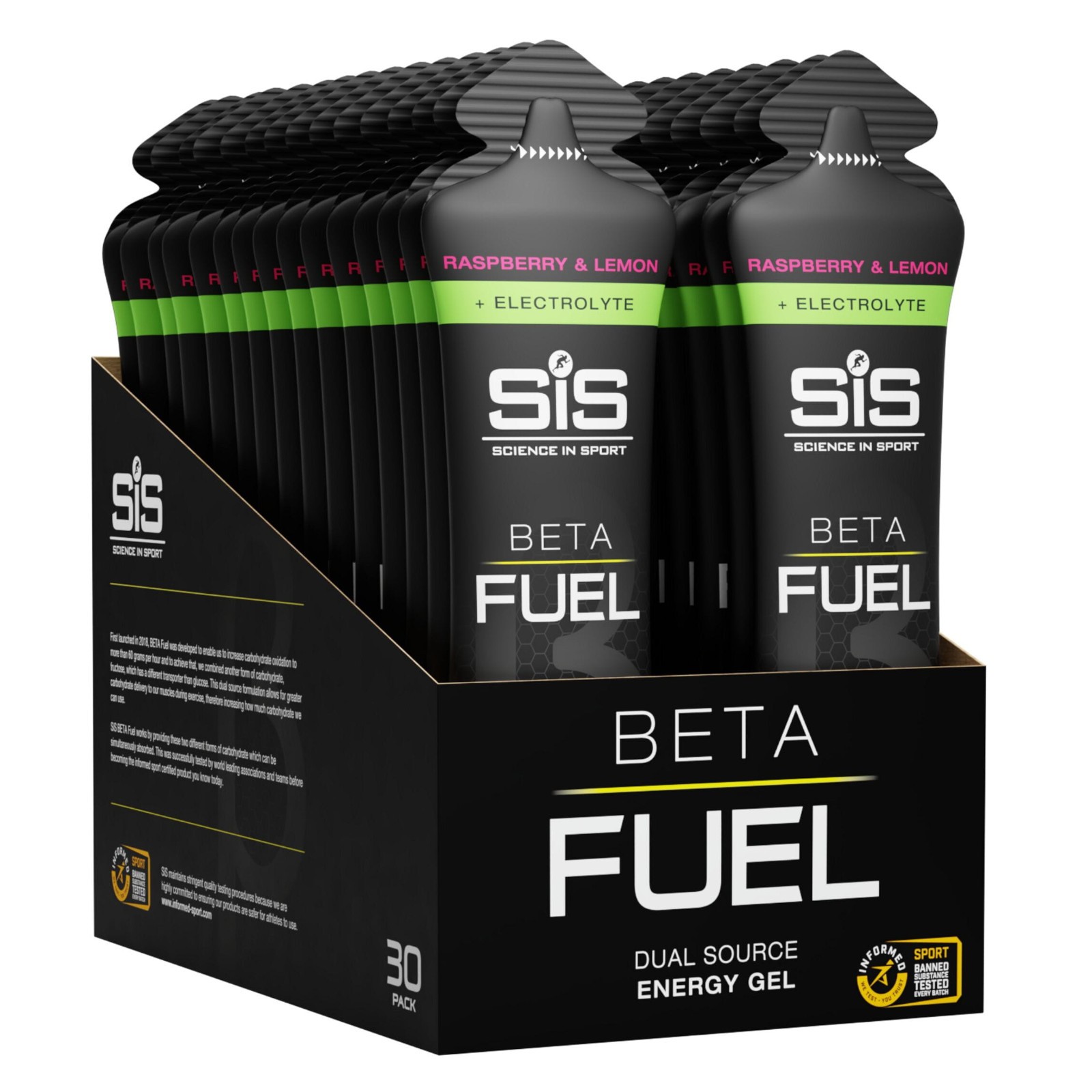 SIS Beta Fuel +Electrolyte Raspberry and Lemon 60ml Sports Energy Gel Box of 30