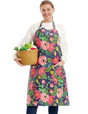 Cotton Linen Baking Plus Size Aprons for Women with Pockets Kitchen Cooking Red