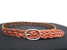 GAP Brown Braided Leather Silver Buckle Belt Women Sz S/M 31"-38"
