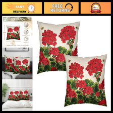 Floral Throw Pillow Covers Set of 2 - 18x18 Inch Red Geranium Bee Design for S