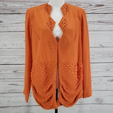 Tally Taylor Paris Rome Orange Beaded Diamond Waffle Detail Blazer Jacket 14