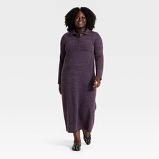 Women's Long Sleeve Midi Polo Dress - Universal Thread Purple 1X