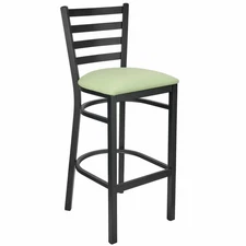 Ladder Back Bar Stool with Black Frame and Light Green Vinyl Seat by Chivari