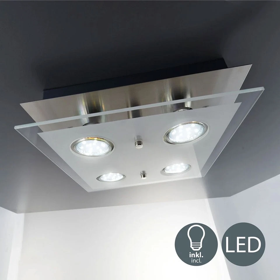 Lampada Da Soffitto LED Nichel Opaco Quadrati 25cm 4 X 3W GU10 1000lm Lampada - Immagine 2 di 4