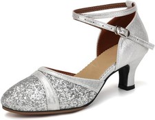 Women's Latin Dance Shoes Sequin Closed Toe Ballroom Salsa Practice...