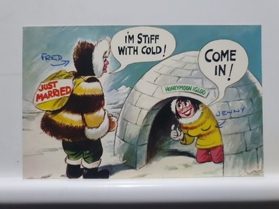 Vintage Postkarte, Comic, steif mit Kälte (13V)