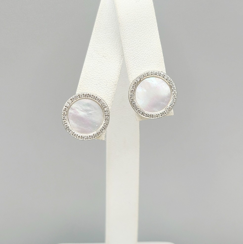 David Yurman Elements Button Earrings With Mother… - image 1