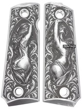 Custom Engraved Full Size 1911 Aluminum Grips- Seductive Lady Scrollwork