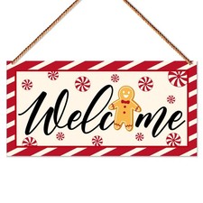 Christmas Gingerbread Wooden Hanging Signs Christmas Welcome Sign Decor for H...