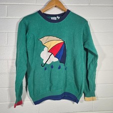 Vtg Novelty Sweater Cotton Ramie Large Umbrella Sun Colorblock Kidcore Retro 90s