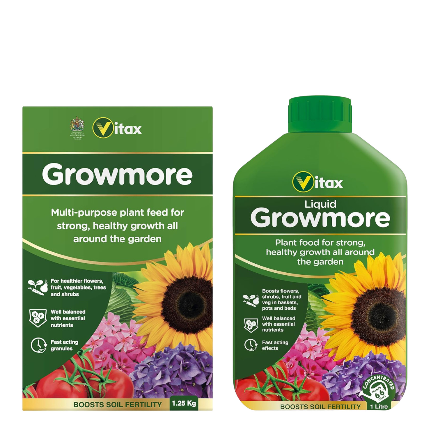 Vitax Growmore 1.25kg Granular & 1L Liquid Fertilizer All Purpose Plant Food