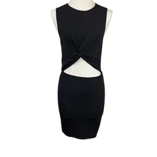 Elodie Front Peek-a-Boo Cut Out Dress Size Medium Black Short Bodycon Sleeveless
