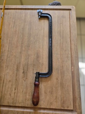 Antique Cast Iron Hacksaw-  Wood Handle No. 4D-12 Frame Adjustable