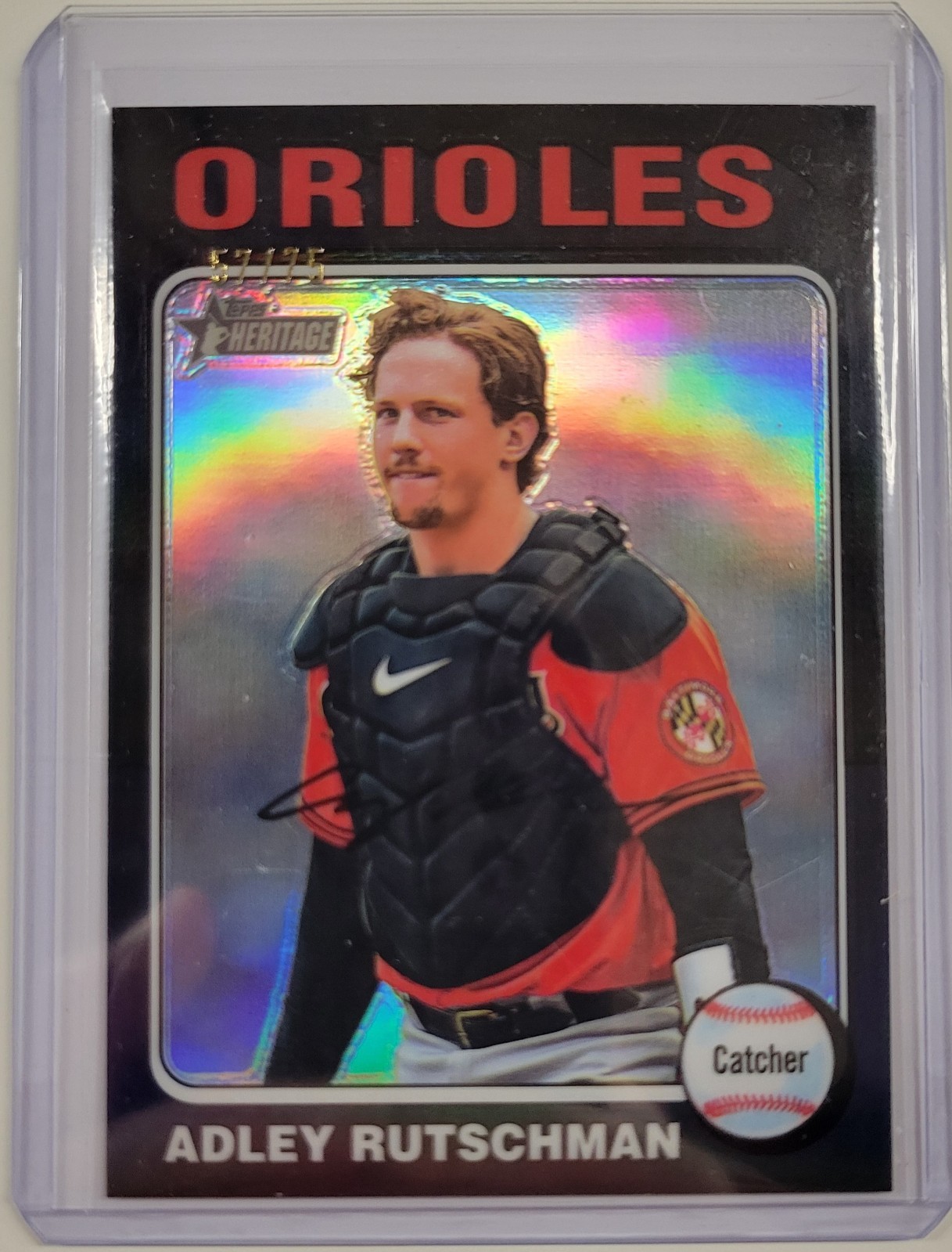 Adley Rutschman, 2024 Topps Heritage Chrome Black Refractors #188, 57/75