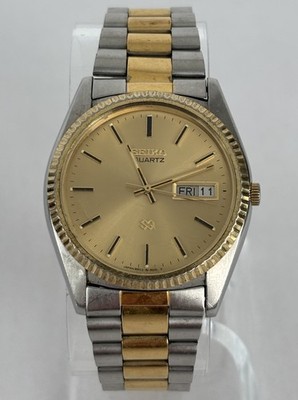 Seiko SQ 38mm Silver/Gold Tone Quartz Day/Date Watch w/Bracelet & New Battery
