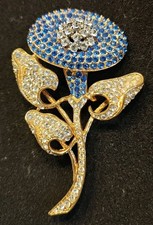 Camrose & Kross Jacqueline Kennedy Empress Blue Flower Brooch Pin Signed JBK