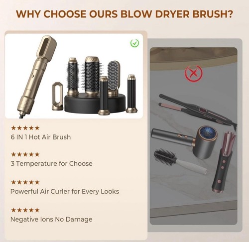 Air Styler Dryer Set Hot Brush Curl Straighten Powerful Negative Ionic Hair Blow - Picture 9 of 24