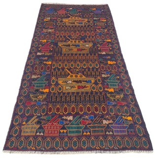 Rare Hand Knotted Vintage Afghan Zakani War Tank Balouch Wool Area Rug 7 x 3 Ft