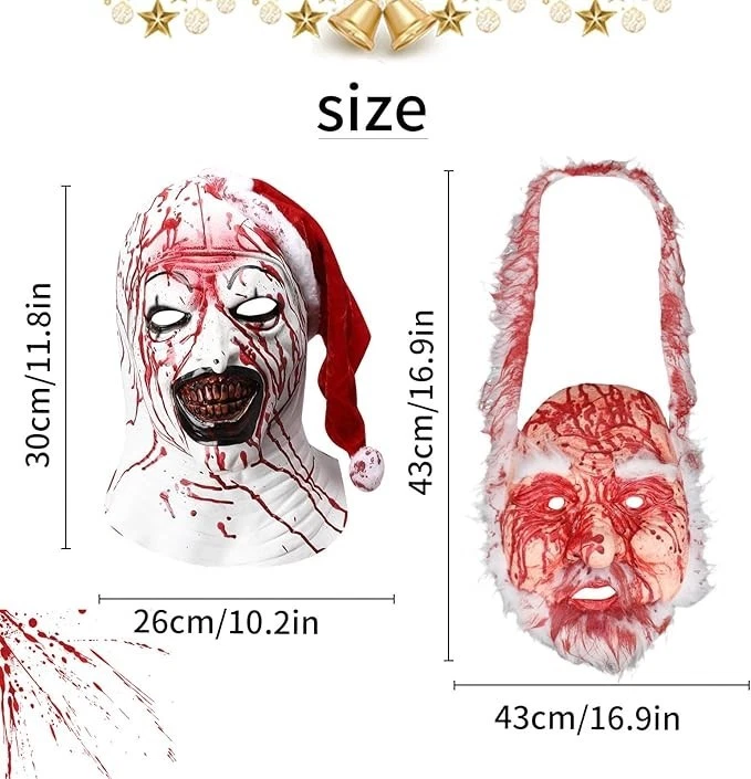 Art The Clown Latex Mask Terrifier 3 Santa Claus Bloody Santa Face Necklace Scar