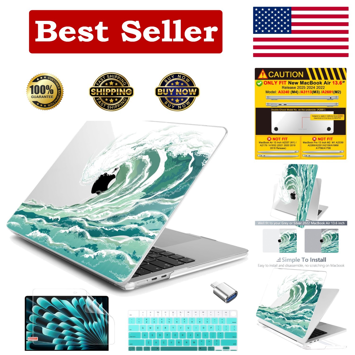 Protective Case for MacBook Air 13.6 inch (2022-2025) with A