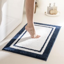 20x32" Navy Blue Microfiber Bathroom Rug Non Slip Washable Water Absorbent