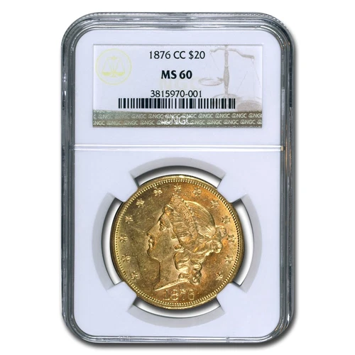 1876-CC $20 Liberty Gold Double Eagle MS-60 NGC