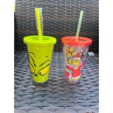 Grinch Bistro Cup with Straw, Set of 2, Dr. Seuss Christmas Holiday Tumblers
