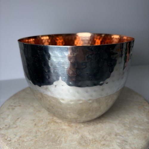 Vintage Bath & Body Works Set Decorative Hammered Rimless Copper Bowl Silver 5” - Picture 3 of 10
