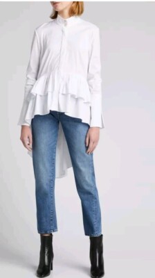 Caroline Constas NY Tatiana High-Low Ruffle BlouseSize S IN BLUE, ALTERED #C