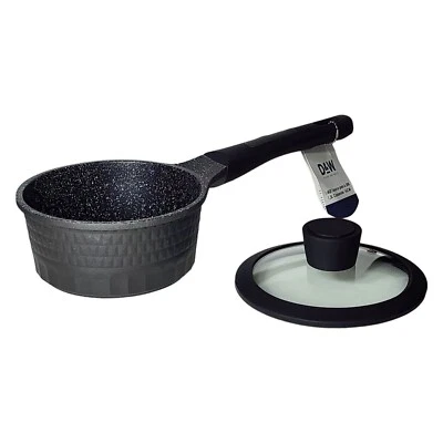 D&W DEANE AND WHITE D&W Premium Cookware 7in Saucepan Casserole Nonstick With Glass Lid 1.9QT Black