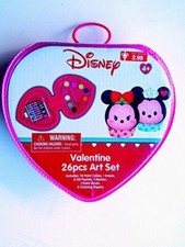 Disney Tsum Tsum 26 pc Art Set in Heart carrying case Paints, oil Pastels, NEW