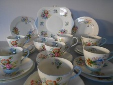 SHELLEY 25 PIECE MISS MATCH WILD FLOWERS BONE CHINA TEA SET FOR 6 PEOPLE