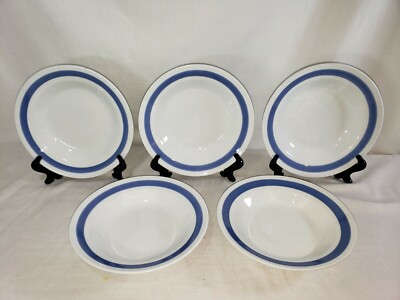 Arabia Finland Blue Ribbon 5x Lot: 7.5'' Ice Cream Bowls - Sinivalko - Pipe Stamp