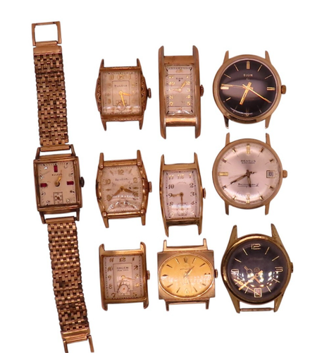 Lot 10 Vintage Rose Gold Filled Bulova Elgin Gruen Prado Benrus Wittnauer Watch