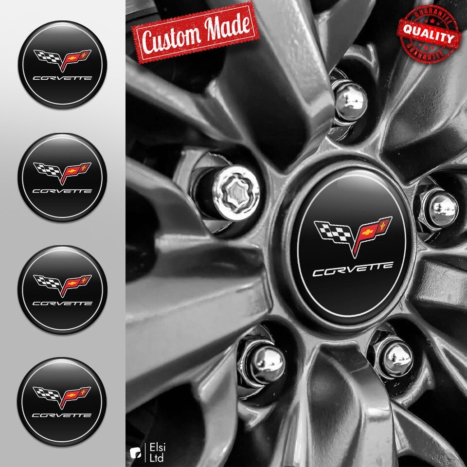 Corvette C6 Wheel Cap Decals - 4pc Custom Rim Emblem Set