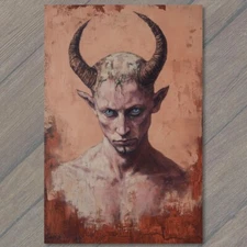 Art Print Man with Horns Dark Abstract Style Gothic Portrait Devil Hell Scary