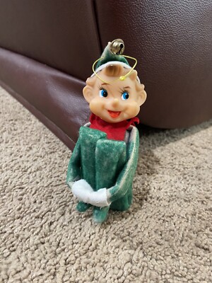 Vintage Christmas Elf Pixie Knee Hugger Shelf Sitter Felt Jingle Bell Ornament