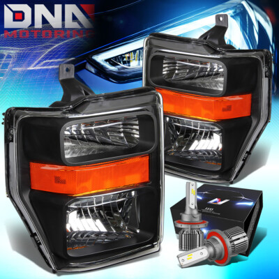 FOR 2008-2010 SUPER DUTY F250/350/450/550 HEADLIGHT W/LED KIT+COOL FAN BLACK