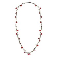 X-long Triple Strands Synthetic Coral Red Brass Necklace