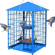 Yellow Mealworm Feeder for Bluebirds - Metal - Large Cage with 2 Cups