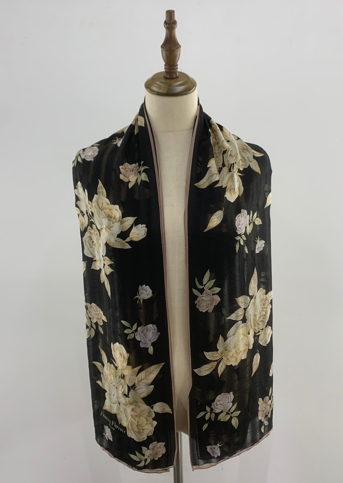 Vintage Princess Florence Silk Scarf Floral Stole Oblong Scarves Neck Wrap