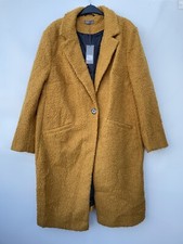 Papaya Women's Ochre Mustard Yellow Longline Teddy Coat Uk Size 24 Bnwt