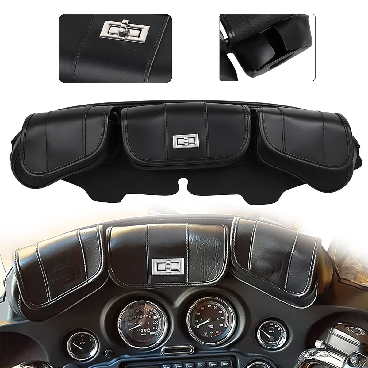 Windshield Bag Saddle 3 Pouch Pocket Fairing Per Touring Electra - Foto 7