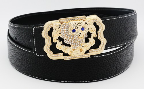 Cinturón de cuero de diseñador QHA para mujer Búho Diamante Hebilla para jeans 38 mm de ancho Q84 - Imagen 3 de 14