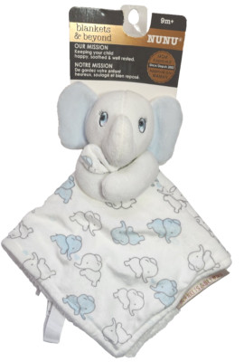 Blankets and Beyond Nunu White Elephant Hugging Security Blanket White / Blue