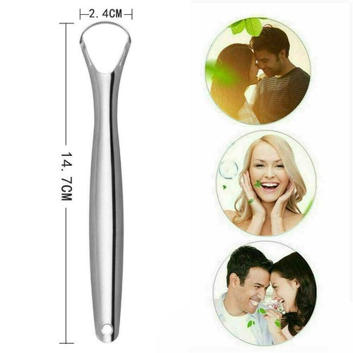 Raschietto Lingua Acciaio Inox Pulitore Cura Dentale Igiene Orale - Foto 3 di 3