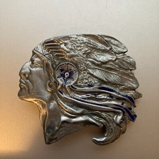 Native American Indian Head Vintage Pewter Belt Buckle / 3" Diameter