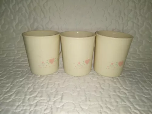 Set of 3 Vintage Corning Ware FOREVER YOURS Coffee Mugs Cups Pink Heart