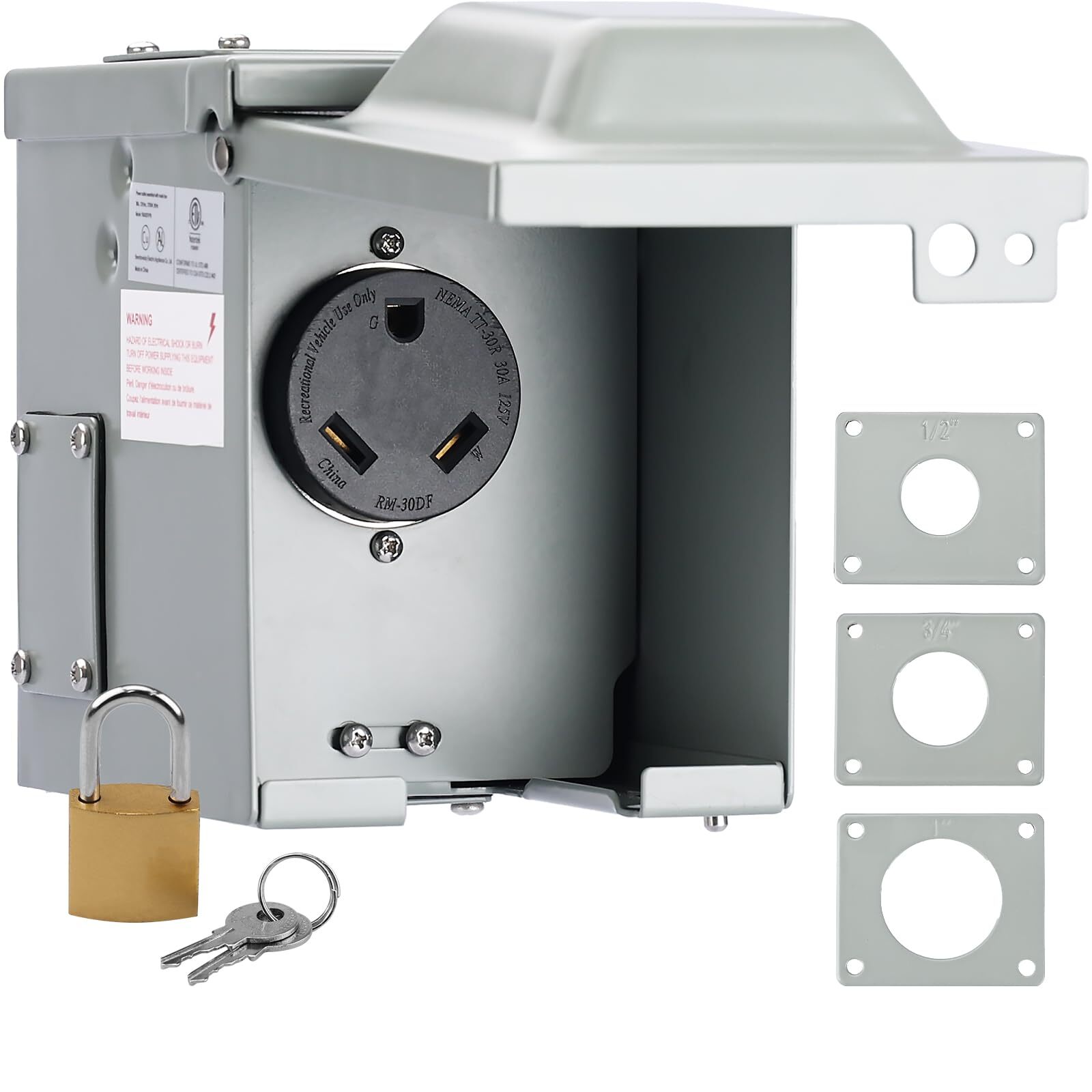 30 Amp RV Power Outlet Box Waterproof Lockable Panel ETL Listed