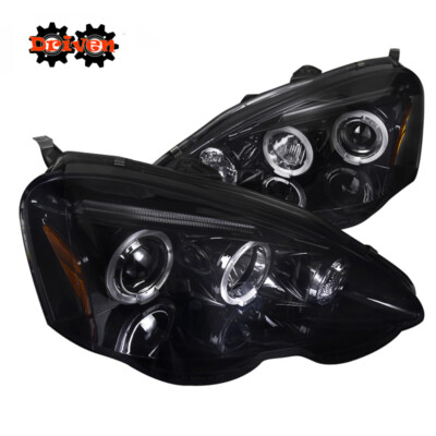 For 02-04 Acura Integra RSX DC5 Type S Smoked Tinted Headlight Projector Halo